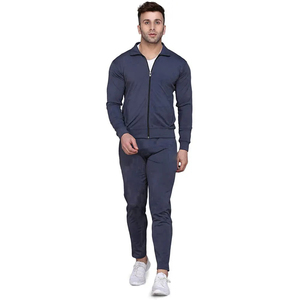 <b>Men's</b> <b>Navy</b> Blue Full Zip Tracksuit Regular Fit Solid Color Casual <b>Jogger</b> Set with Side Pockets Breathable Polyester Wear - Product Image 1