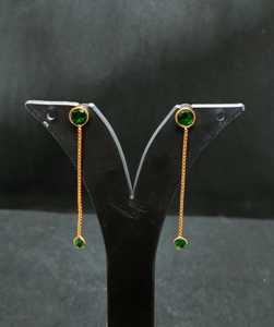 Luxury Designer Green Stone Long <b>Chain</b> <b>Earrings</b> Gold Plated Double Round Drop Elegant Fashion Jewelry for Women Girls Wholesale - Product Image 1