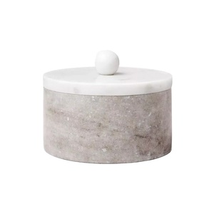 Pot de rangement en marbre bicolore Morchuna & blanc avec couvercle blanc et base grise, conteneur décoratif, organiseur de salle de bain de luxe, qualité supérieure - Product Image 1