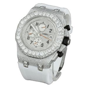 Custom Hip Hop Iced Out Chronograph Watch for Men with Moissanite Diamonds White Rubber Strap Mechanical Watch - Product Image 1
