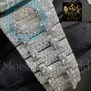 Reloj Cronógrafo de Diamantes de Lujo para Hombre, Caja de Plata de Ley de 42 mm, Movimiento de Cuarzo Analógico, Cierre Plegable - Product Image 3