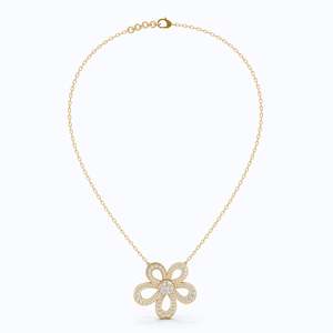 Pendentif Fleur en Diamant de Laboratoire Or Jaune 14K Plaqué Rhodium Taille Ronde Brillante Certifié IGI Cadeau de Luxe pour Fiançailles et Mariage - Product Image 1