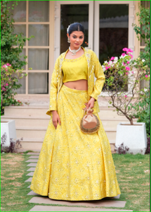 Conjunto de Chaqueta y Lehenga Amarillo Marigold Fusion - Product Image 5