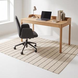 Exclusive Handwoven Flatweave Wool Kilim <b>Rug</b> - Modern Minimalist Cream Black <b>Thin</b> Striped Geometric Area Floor Carpet - Product Image 4