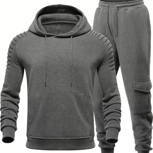 Conjunto Deportivo de 2 Piezas para Hombre, Transpirable, Estilo Hip Hop, Sudadera con Capucha, Pantalones Deportivos Casuales para Correr, con Cordón Ajustable en la Parte Delantera, Color Liso - Product Image 1