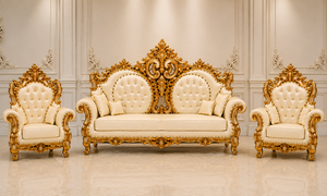 Ensemble de canapés Maharaja en or blanc luxueux pour scène de mariage, meubles sculptés royaux pour la réception des mariés, décoration d'événements USA - Product Image 6