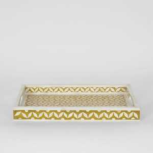 Plateau rectangulaire de service en bois indien fait main, incrusté, bleu sarcelle, décor floral, avec poignées, décoration d'intérieur, Ramadan - Product Image 1