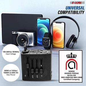 Adattatore da viaggio nero universale 5Core 4 porte USB presa in tutto il mondo adattatore spina di alimentazione internazionale per più destinazioni - Product Image 6