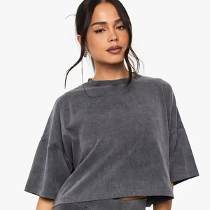 เสื้อครอปแขนสั้นคอกลมผ้าฝ้ายทรงหลวมสไตล์สตรีทแวร์ลำลองสำหรับฤดูร้อน เหมาะสำหรับใส่ทุกวัน - Product Image 1