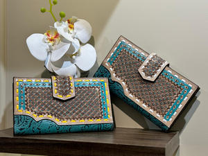 กระเป๋าสตางค์หนังสไตล์ตะวันตกเคสโทรศัพท์หนังแกะด้วยมือสีเทอร์ควอยซ์มีสไตล์กระเป๋าสตางค์ดีไซน์ใหม่ใช้งานได้หลากหลาย - Product Image 2