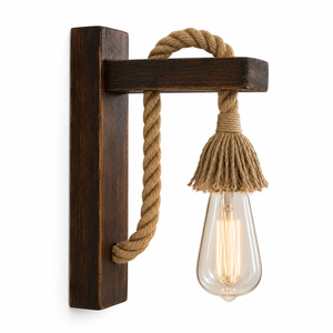 Lampe murale rustique en bois de pin et corde de jute, fabrication artisanale, vente en gros au Vietnam, décoration pour café, bar, hôtel - Product Image 3