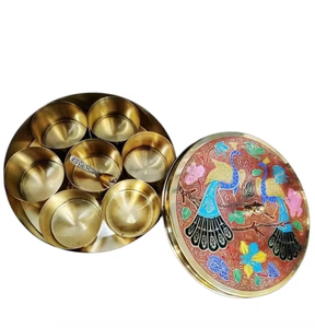 Highest Quality Round <b>Metal</b> Spice <b>Box</b> with 7 Compartments Decorative Printed Lid and Spoon Durable Herb Storage Container - Product Image 1