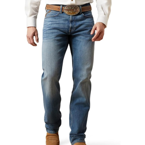 Men's <b>Boot</b> Cut Jeans Relaxed Straight Leg Denim <b>Pants</b> Mid Waist Streetwear Belt Woven Medium Wash Party Casual - Product Image 1