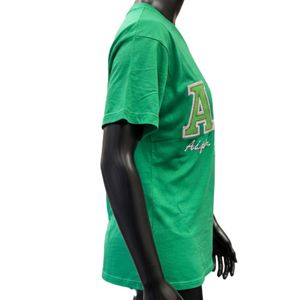 T-shirt vert à imprimé graphique pour femme, manches courtes, décontracté, en coton, style streetwear, vêtement à motif lettres grecques - Product Image 2