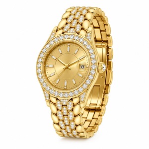 Luxury Women's <b>Diamond</b> <b>Watch</b> Round Yellow Gold Case Analog Quartz Band - Product Image 1