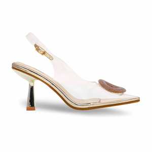 WN5371 Sandales à talon à dos ouvert de couleur dorée - Product Image 4