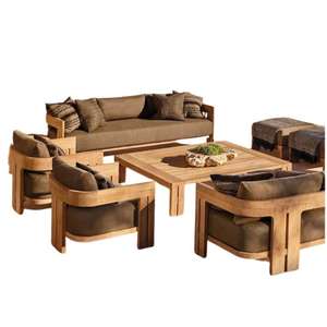 Ensemble de salon de jardin Havo moderne avec chaise longue et fauteuil, structure en bois, revêtement en tissu et coussin - Product Image 1