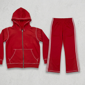 Conjunto deportivo de dos piezas Glory Custom Rhinestone Sunfaded, 100% algodón, tela suave y transpirable, nuevo diseño moderno para ropa urbana unisex. - Product Image 2