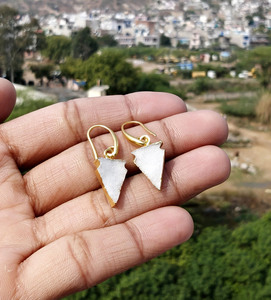 Artisan <b>crafted</b> solid brass hook earrings white sugar druzy natural agate stone long lasting gold electroplated dangle earrings - Product Image 4