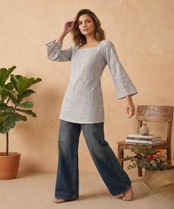 เสื้อผ้าพิมพ์ลายผ้าฝ้ายสุดฮิต สำหรับใส่ทุกวัน ราคาขายส่ง เสื้อผ้าชาติพันธุ์ สีเทา - Product Image 4