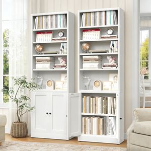 Étagère industrielle blanche à 5 niveaux avec porte, bibliothèque en métal de 71 pouces de haut, profondeur de rangement de 9,2 pouces, étagères réglables - Product Image 1