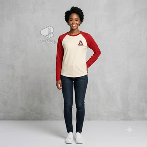 Delta | Sigma | Theta Raglan <b>T</b>-<b>Shirt</b> Women's Casual Crimson <b>Cream</b> Contrast Long Sleeve <b>Shirt</b> Embroidered Crest Color Block Tee - Product Image 5
