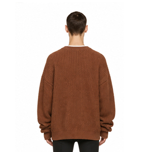 Men's Brown Knitted <b>Sweater</b> Solid Color Long Sleeve Pullover Autumn Wear 100% Acrylic Standard Thickness - Product Image 5