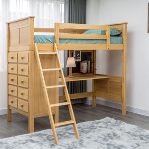Lit superposé double en bois massif moderne en pin de Nouvelle-Zélande, avec bureau intégré pour gagner de la place, pour enfants et adolescents au Vietnam - Product Image 1