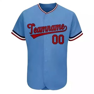 Uniforme de Béisbol Personalizado para Hombre, Color Azul Claro con Ribete Rojo, Nombre del Equipo 00, Transpirable, Poliéster, Manga Corta, Corte Regular, Adulto - Product Image 5