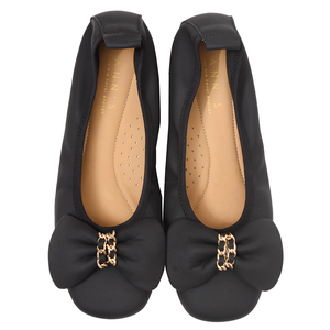 Ballerines en cuir d'agneau véritable pour femmes Ann'S, avec nœud décoratif, en cuir souple, confortables, à enfiler, plates, noires - Product Image 5