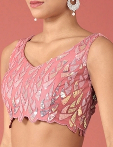 Châle en filet semi-cousu de créateur KV pour femme, en toile ethnique brodée de paillettes, collection automne (Rose) - Product Image 5