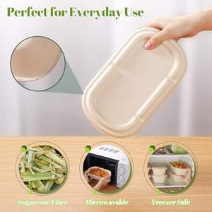 Contenants alimentaires à emporter Richfull en bagasse biodégradable, écologiques, jetables, robustes, imperméables, avec couvercles - Product Image 3