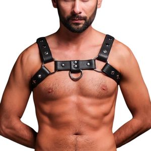 <b>Mens</b> Black Leather Chest <b>Harness</b> With Metal Rings Adjustable BDSM Bondage Gear - Product Image 3