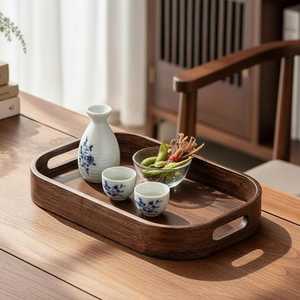 Hand Crafted Natural Acacia Wooden Tea Serving <b>Tray</b> with Handles, Multipurpose Platter for <b>Snacks</b> and Fruit - Product Image 4
