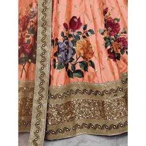 Magnifique Lehenga Choli brodé de créateur de vêtements de fête de couleur pêche - Product Image 2