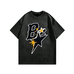 เสื้อยืดแขนสั้นผู้ชาย พิมพ์ลายสกรีนคุณภาพสูง ผ้าฝ้าย 100% ลายตัวอักษรและดาวห้าแฉก สวมใส่สบาย เป็นมิตรต่อสิ่งแวดล้อม ระบายอากาศได้ดี - Product Image 1