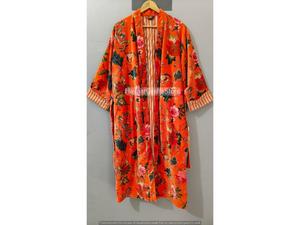 Bata de terciopelo de lujo, bata kimono de terciopelo y algodón, bata de dormir, bata de novia, bata de invierno para dama de honor, colores naranja - Product Image 2