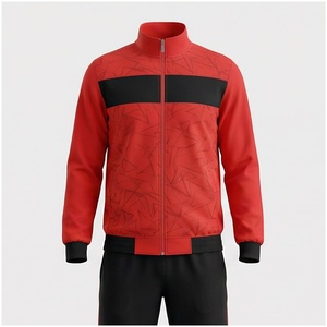Veste de survêtement rouge à imprimé géométrique pour homme, manches longues, col montant, fermeture éclair sur le devant, coupe sportive régulière, pour l'automne - Product Image 1