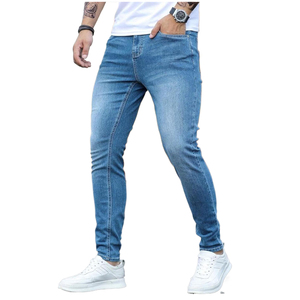 Nouveau Jean Slim Fit Homme Coupe Bootcut Bleu Foncé Uni Super Extensible Décontracté Hiver avec Rivets et Boutons - Product Image 1