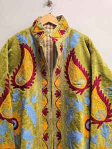 Olive <b>Green</b> <b>Velvet</b> Suzani Jacket for Women Handmade Floral Paisley Embroidery Boho Ethnic Coat Wholesale Designer Outerwear - Product Image 3