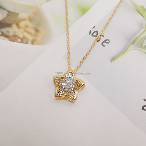 Colgante de Flor con Diamantes en Oro Amarillo para Mujer, Corte Brillante Redondo, Color G, Diamante Natural, Joyería Romántica para Uso Diario - Product Image 3