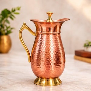 Pure Copper Water Pitcher 2000ml Handcrafted Copper <b>Jug</b> for <b>Drinking</b> Water Large Copper Carafe Ayurvedic Water Vessel - Product Image 1