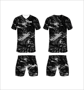 Conjunto de Camiseta y Pantalones Cortos de Fútbol con Cuello en V para Hombre, Estampado de Camuflaje Sublimado, Poliéster que Absorbe la Humedad, para Todas las Temporadas, Deportivo - Product Image 1