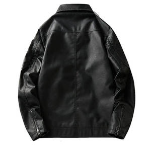 <b>Men's</b> PU Leather Motorcycle Bomber Jacket <b>Turtleneck</b> Collar Regular Fit Solid Color Zipper Casual Style Eco-friendly Winter Wear - Product Image 2