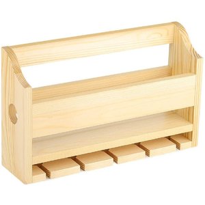 Natural Wood Wine Bottle Display Stand with Wine Glass Holder Wall Mounted and <b>Portable</b> Also With Handle for Dining <b>Table</b> - Product Image 1