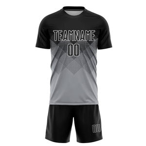 Ensemble de maillots de football 7V7 personnalisés par sublimation, short noir et gris dégradé, uniforme de football à séchage rapide, tenue d'entraînement pour hommes - Product Image 3