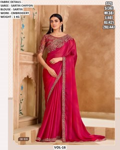Aafreen Cutdana Embroidered Traditional Winter Party Women's Saree Wrinkle-Free Moisture-Wicking Sartin Chiffon for - Product Image 2