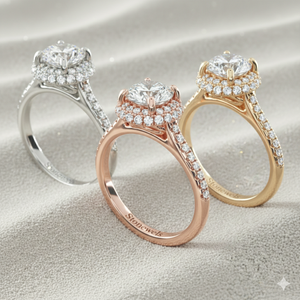 แหวนหมั้นเพชร Pav รัศมีวงแหวนทองพร้อมใบรับรองและชุดง่าม - Product Image 2