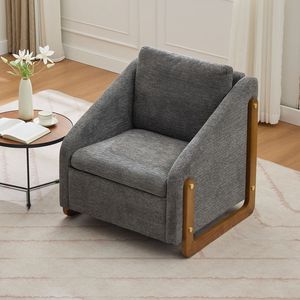 Poltrona Moderna in Tessuto Chenille con Struttura Laterale in Legno, Seduta Imbottita, Sedia d'Accento per Soggiorno - Product Image 1