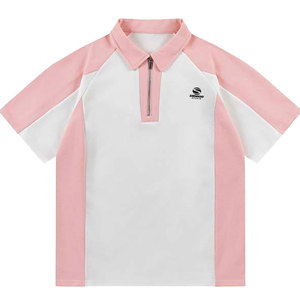 Polo de hombre con cremallera y bloques de color, mezcla de algodón, manga corta, estilo casual de verano, camiseta con estampado de letras estilo americano, ropa elegante OEM - Product Image 1